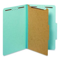 Pressboard Top Tab Classification Folders, 2/5-Cut Tab, Expands 1.75", 1 Divider, 4 Fasteners, Legal Size, Light Blue, 10/Box