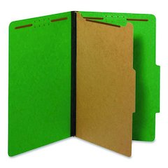 Pressboard Top Tab Classification Folders, 2/5-Cut Tab, Expands 1.75", 1 Divider, 4 Fasteners, Legal Size, Dark Green, 10/Box