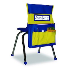 Chairback Buddy for Student Chairs with a Back Width Up to 15", Medium, 15 x 1.5 x 19, Fabric, Blue/Yellow