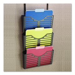 Recycled Plastic Cubicle Triple File Pocket, Cubicle Pins Mount, 13.5 x 4.75 x 28, Charcoal, 3/Pack