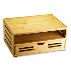 Bamboo Stackable Document Organizer with Drawer, 2 Sections, Letter Size Files, 14.09" x 10.08" x 7.7", Brown