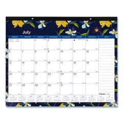 Academic 18-Month Desk Pad Calendar, Floral Artwork, 22 x 17, White/Multicolor Sheets, Black Headband, July 2025 to Dec 2026