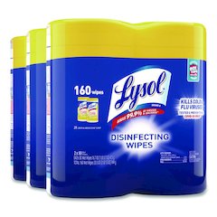 Disinfecting Wipes, 1-Ply, 7 x 7.25, Lemon and Lime Blossom, White, 80 Wipes/Canister, 2 Canisters/Pack, 3 Packs/Carton