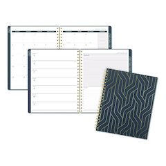 Hera Weekly Monthly Planner, Wavy Lines, 11 x 8.5, Black/Gold Cover, 12-Month (Jan to Dec): 2026