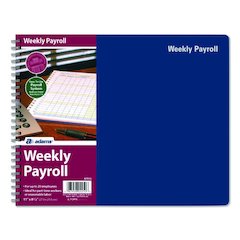 Weekly Payroll Record Book for 20 Employees, Two-Page Spread: 36 Columns, Royal Blue Cover, 8.5 x 11 Sheets, 56 Sheets/Book