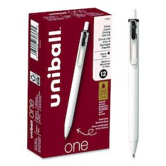 uniONE Gel Pen, Retractable, Medium 0.7 mm, Black Ink, White/Black Barrel, Dozen