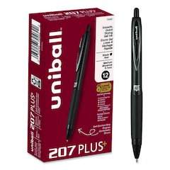 207 Plus+ Gel Pen, Retractable, Medium 0.7 mm, Black Ink, Black Barrel, Dozen