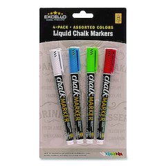 Liquid Chalk Markers, Fine Bullet Tip, Assorted Colors, 4/Pack