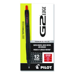 G2 Edge Premium Gel Roller Pen, Retractable, Fine 0.7 mm, Red Ink, Black/Red Barrel, Dozen