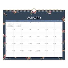 Ashlyn Monthly Wall Calendar, Floral Artwork, 15 x 12, White/Blue/Pink Sheets, 12-Month (Jan to Dec): 2026