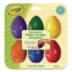 My First Washable Palm Grasp Crayons, Regular Size, 6 Assorted Colors, 6/Pack