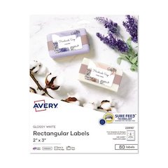 Sure Feed Glossy Labels, 2 x 3, White, 8 Labels/Sheet, 10 Sheets Pack