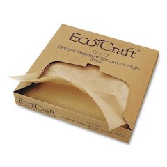 EcoCraft Grease-Resistant Paper Wraps and Liners, 14 x 14, Natural, 1,000/Box, 4 Boxes/Carton