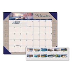Earthscapes Recycled Monthly Desk Pad Calendar, Motivational Photos, 22 x 17, Blue Binding/Corners, 12-Month (Jan-Dec): 2026