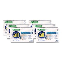 Free Clear Dryer Sheets, Fragrance Free, 195 Sheets/Packs, 6 Packs/Carton