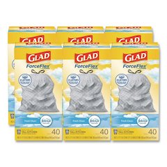 ForceFlex Kitchen Drawstring Trash Bags, 13 gal, Gain Fresh Clean Scent, 24 x 27.38, White, 40 Bags/Box, 6 Boxes/Carton