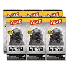 Guaranteed Strong Large Drawstring Trash Bags, Three-Ply, 30 gal, 1.05 mil, 30 x 33, Black, 28 Bags/Box, 6 Boxes/Carton