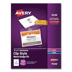 Clip-Style Name Badge Kit, Clear, 3 x 4 Insert, 50 Badges/Box
