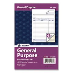 General Purpose Forms, Two-Part Carbonless, 8.5 x 5.67, 100 Forms Total/Pack