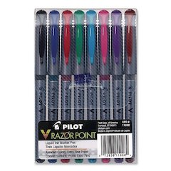 V Razor Point Liquid Ink Porous Point Pen, Stick, Extra-Fine 0.5 mm, Assorted Ink and Barrel Colors, 8/Pack
