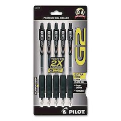 G2 Premium Gel Pen, Retractable, Extra-Fine 0.5 mm, Black Ink, Clear/Black Barrel, 5/Pack
