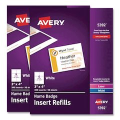 Name Badge Insert Refills, Horizontal, 3 x 4, White, 600/Pack