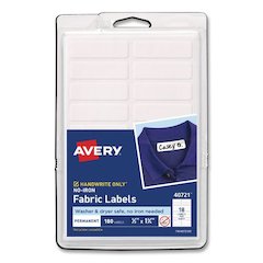 No-Iron Fabric Labels, Handwrite Only, 0.5 x 1.75, White, 18/Sheet, 10 Sheets/Pack