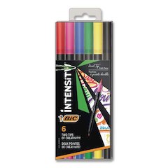 Intensity Fineliner Dual Tip Felt Pen, Stick, Fine 0.7 mm Bullet, Pressure-Sensitive Brush, Assorted Ink/Barrel Colors, 6/PK