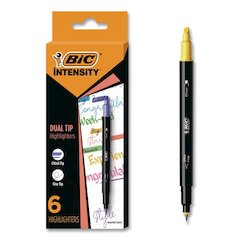 Intensity Dual-Tip Highlighters, Assorted Ink Colors, Chisel/Needle Tips, Black Barrel, 6/Pack