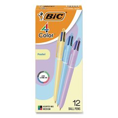 4-Color Multi-Color Ballpoint Pen, Retractable, Medium 1 mm, Black/Blue/Green/Red Ink, Assorted Pastel Barrel Colors, 12/Box