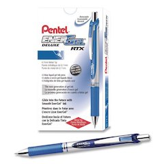 EnerGel RTX Deluxe Gel Pen, Retractable, Medium 0.7 mm, Blue Ink, Silver/Blue Barrel, Dozen