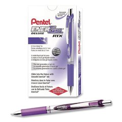 EnerGel RTX Deluxe Gel Pen, Retractable, Medium 0.7 mm, Violet Ink, Silver/Violet Barrel, Dozen