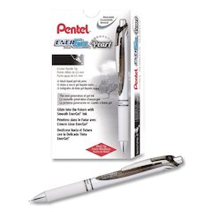 EnerGel Pearl Deluxe RTX Gel Pen, Retractable, Fine 0.5 mm, Black Ink, Pearl White/Black Barrel, Dozen