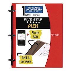 FLEX Notebinder, 1/2" TechLock Rings, 1-Subject, Medium/College Rule, Randomly Assorted Cover Colors, (80) 11 x 8.5 Sheets