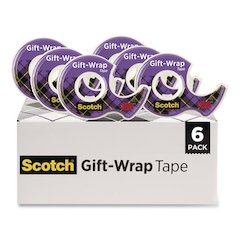 Gift Wrap Tape with Dispenser, 1" Core, 0.75" x 50 ft, Clear, 6/Pack