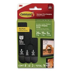 Damage-Free Hanging Picture Hanging Strip Pairs, (8) XL (0.86 x 4.37), (6) L (0.75" x 3.65"), (2) Med (0.75 x 2.75), Black