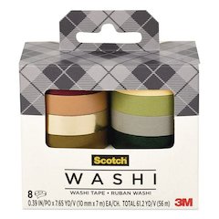 Washi Tape, Solid Earth, 0.39" x 7.69 yd, Assorted Colors/Finishes, 8 Rolls/Pack