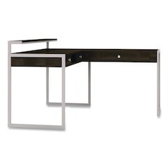 Asherton L-Shaped Corner Desk, 60" x 60" x 35.88" (Left) and 30" (Right), Fawn Aged Oak/Titanium