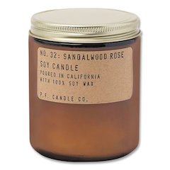Sandalwood Rose Soy Candle, 40 to 50 Hours Burn Time, 2.9" d x 3.5" h, 7.2 oz, Amber