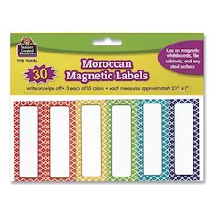 Moroccan Magnetic Labels, 10 Assorted Colors, 2.5" x 1", 30/Pack