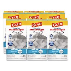 ForceFlex MaxStrength Tall Kitchen Drawstring Trash Bags, 13 gal, Fresh Clean Scent, 24 x 28, White, 34/Box, 6 Boxes/Carton