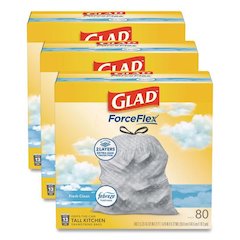 ForceFlex Kitchen Drawstring Trash Bags, 13 gal, Fresh Clean Scent, 24" x 27.38", White, 80 Bags/Box, 3 Boxes/Carton