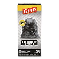 Guaranteed Strong Large Drawstring Trash Bags, Three-Ply, 30 gal, 1.05 mil, 30 x 33, Black, 28/Box