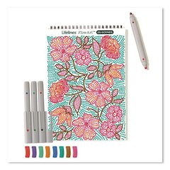 FlowArt Dot-By-Letter Coloring Book, Botanic, with 4 Double-Sided Markers, All Ages, 20 Sheets