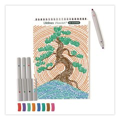 FlowArt Dot-By-Letter Coloring Book, Landscapes, with 4 Double-Sided Markers, All Ages, 20 Pages
