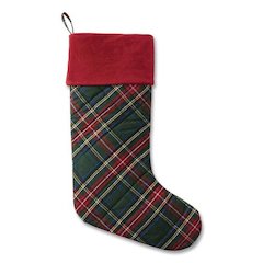 Tartan Velvet Stocking, 8.5 x 22, Green Plaid