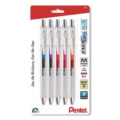 EnerGel ICE RTX Liquid Gel Pen, Retractable, 0.7 mm Medium, Assorted Ink, Clear Barrel, 5/Pack