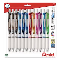 EnerGel Pearl Deluxe RTX Gel Pen, Retractable, Medium 0.7 mm, Assorted Ink, Assorted Barrel, 12/Pack