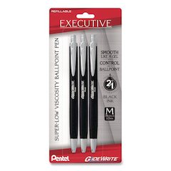 GlideWrite Executive Hybrid Gel Pen, Retractable, Medium 1 mm, Black Ink, Black/Silver Barrel, 3/Pack