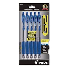 G2 Edge Premium Gel Pen, Retractable, Bold 1 mm, Blue Ink, Clear/Blue Barrel, 5/Pack